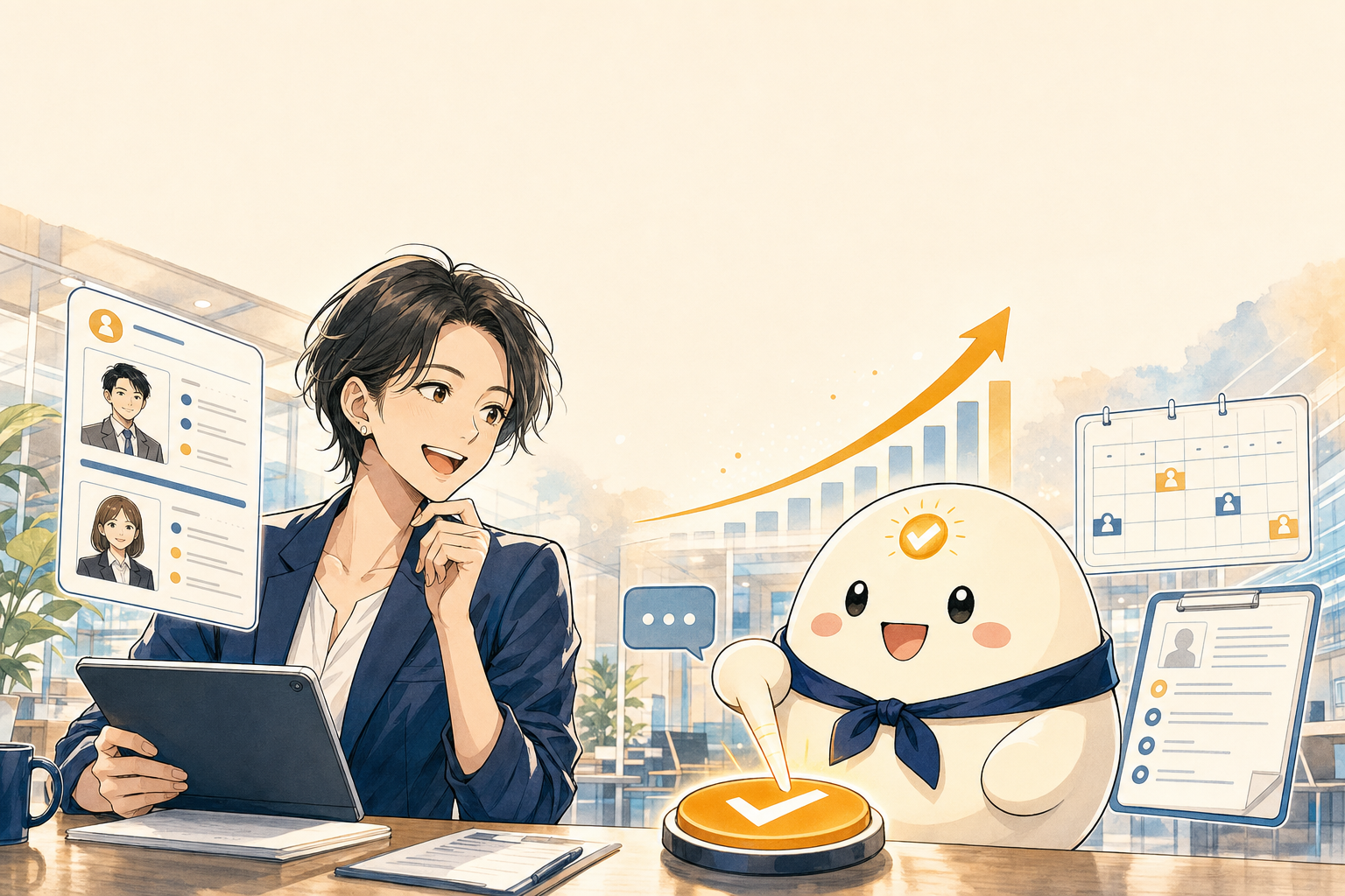 RecruitOS — リーちゃんがリクルーターの面談・配信・成約を AI で自動化している様子